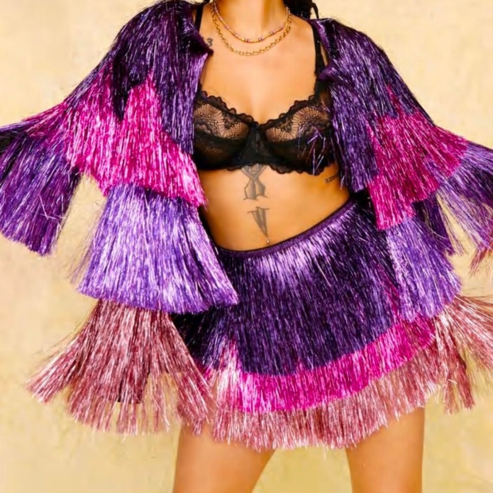 Nasty Gal Purple and Pink Fringe Mini Skirt